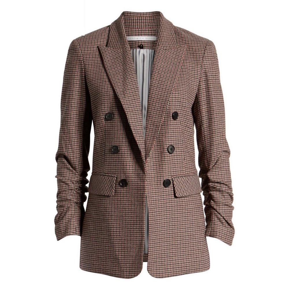 VERONICA BEARD Dickey Blazer Women 10 Brown Red BEACON CHECK Plaid Jacket Autumn